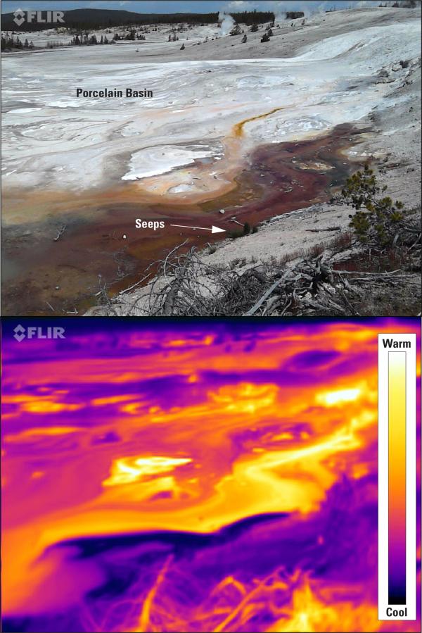Visible (top) and thermal (bottom) images of Porcelain Basin Visible (top) and thermal (bottom) images of Porcelain Basin