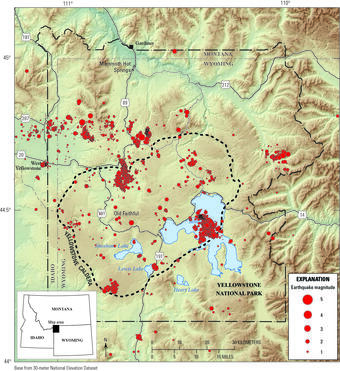 Map of seismicity in the Yellowstone region during 2021