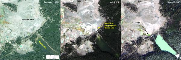 High-resolution satellite images of the Porcelain Basin and Nuphar Lake areas of Norris Geyser Basin
