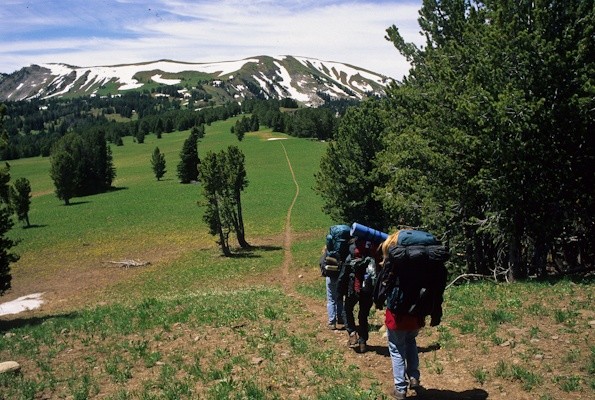 Backpackers on crest of Gallatin Range, Gallatin National Forest, Montana © George Wuerthner