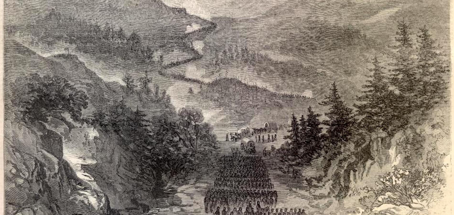 Union troops passing through Cumberland Gap in 1863/Public Domain