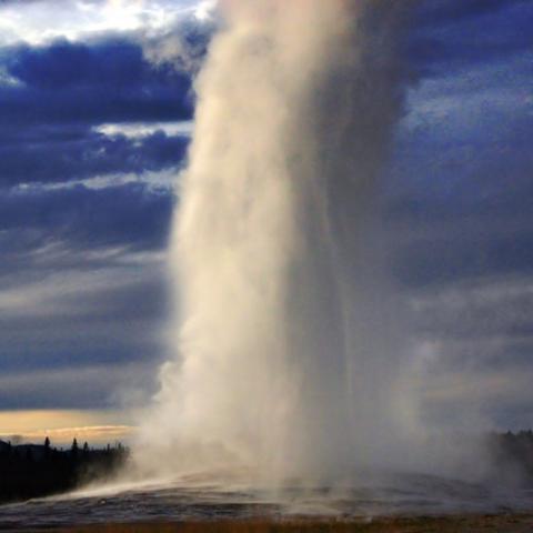 Old Faithful with Late Evening Light; Lynn Wood Photographer