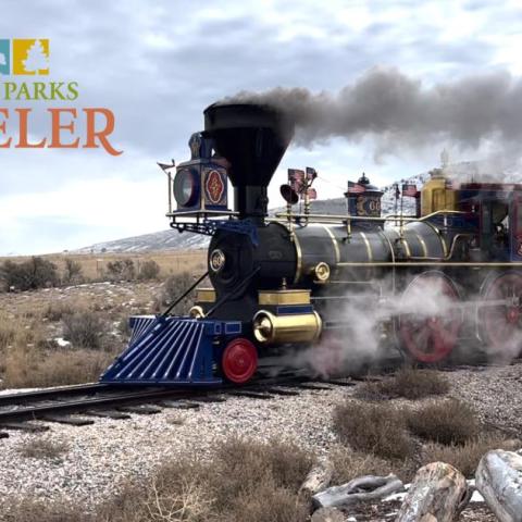 National Parks Traveler Podcast Episode 256 Image Jupiter steam locomotive at Golden Spike National Historical Park