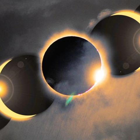 Composite image of a total solar eclipse from Grand Teton National Park, from NPS Archives