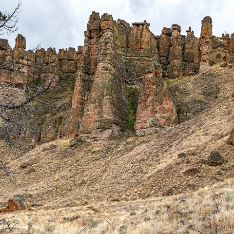 A view of the ancient remnants of the lahars known as the  Palisades in the Clarno Unit of John Day Fossil Beds National Monument
