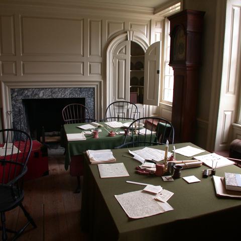 An interior view of the Aides-de-Camp Room at Valley Forge National Historical Park