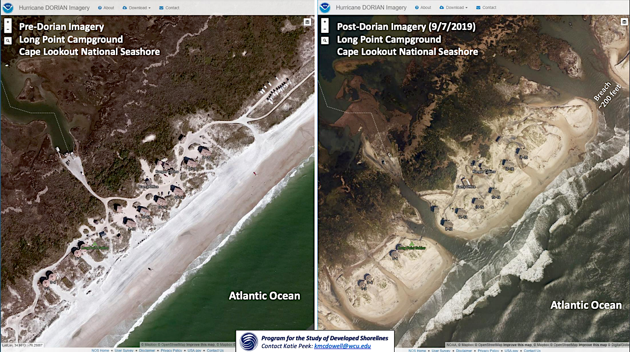 Hurricane Dorian damage at Cape Lookout National Seashore/Western Carolina University