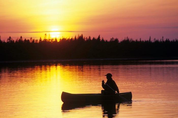Canoeing Lobster Lake at Sunset/George Wuerthner