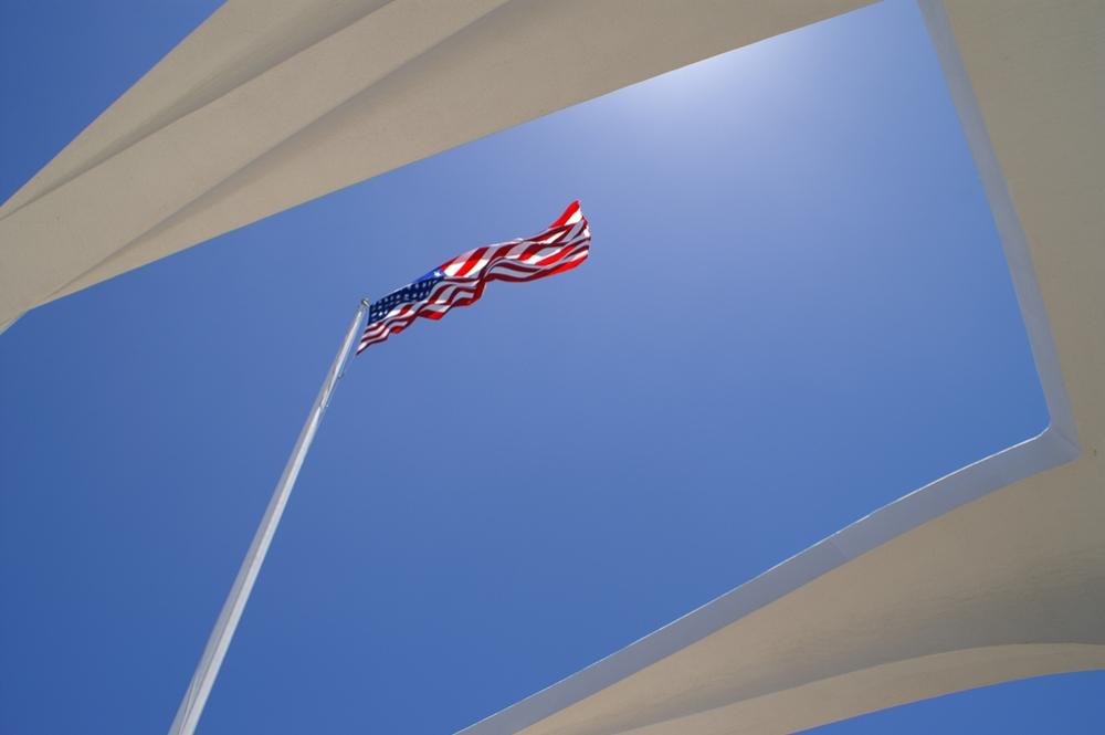 Flag Soaring Above USS Arizona Memorial; Merryland photographer