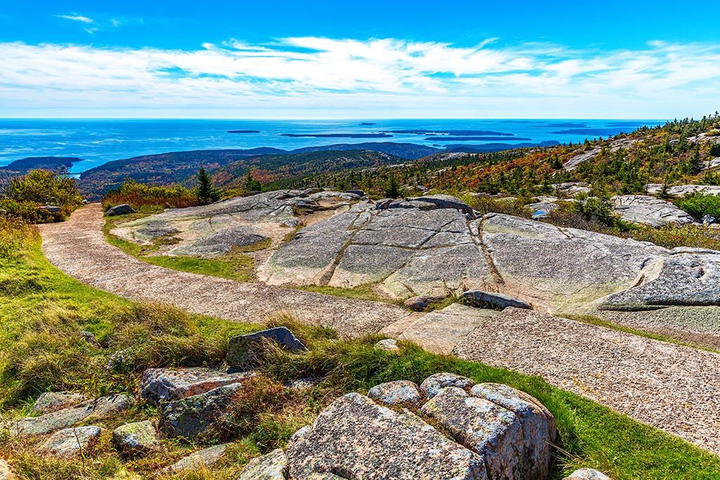 A view from the summit of Cadillac Mountain in Acadia National Park, Maine