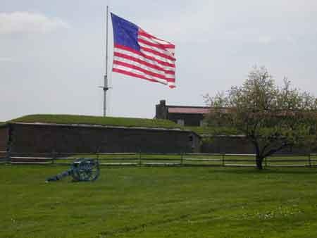 The huge garrison flag flying over Fort McHenry