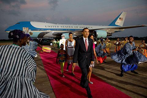 President Obama and his family on a trip to Accra, Ghana