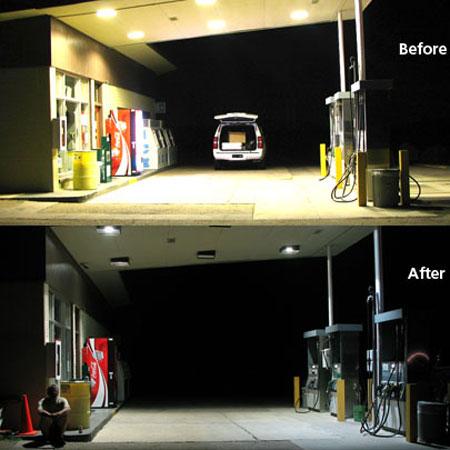 Photos comparing old and new lighting at Panther Junctions.