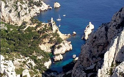 The fissured coastline of National Park of the Calanques in southern France.