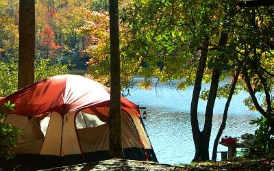 Fall camping on Price Lake Blue Ridge Parkway, Blowing Rock, NC.
