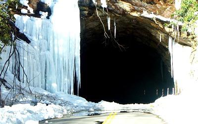 Blue Ridge Parkway tunnel in winter.