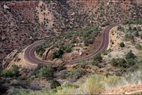 Switchbacks on the Zion-Mount Carmel Highway. NPS photo by Mike Large.