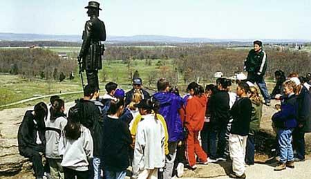 A school group at Little Round Top at Gettysburg. NPS photo.