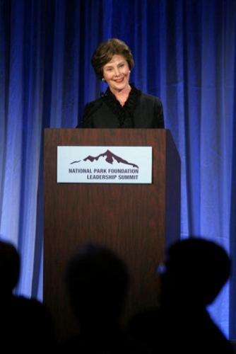 Laura Bush addresses the National Park Foundation Leadership Summit. White House photo by Shealah Craighead.
