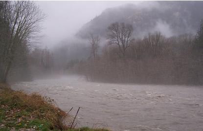 The Elwha River at flood stage on December 3, 2007, NPS photo.