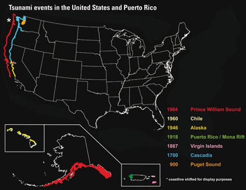 map of tsunami's affecting the U.S.