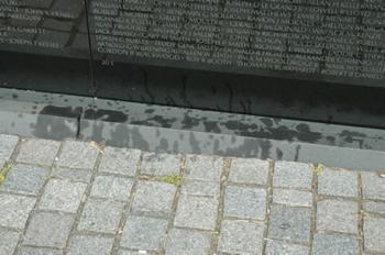 Vietnam Veterans Memorial Vandalism; NPS photo by Terry Adams.
