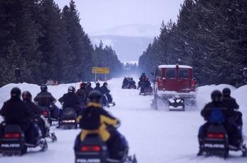Yellowstone Snowmobiles, March 2000; Photo, Jim Peaco NPS