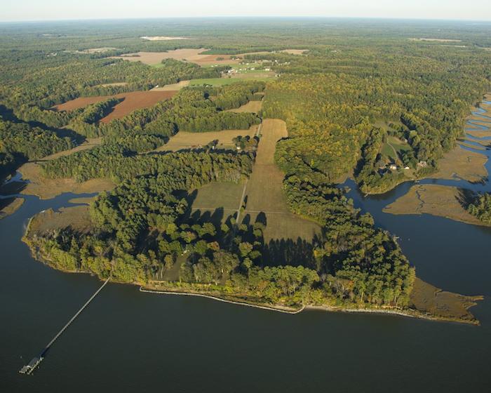 This property, bounded in the foreground by the York River and on the left and right by Bland and Leigh creeks, has been acquired by the National Park Service to preserve a key footprint of the Powhatan Chiefdom/Commonwealth of Virginia