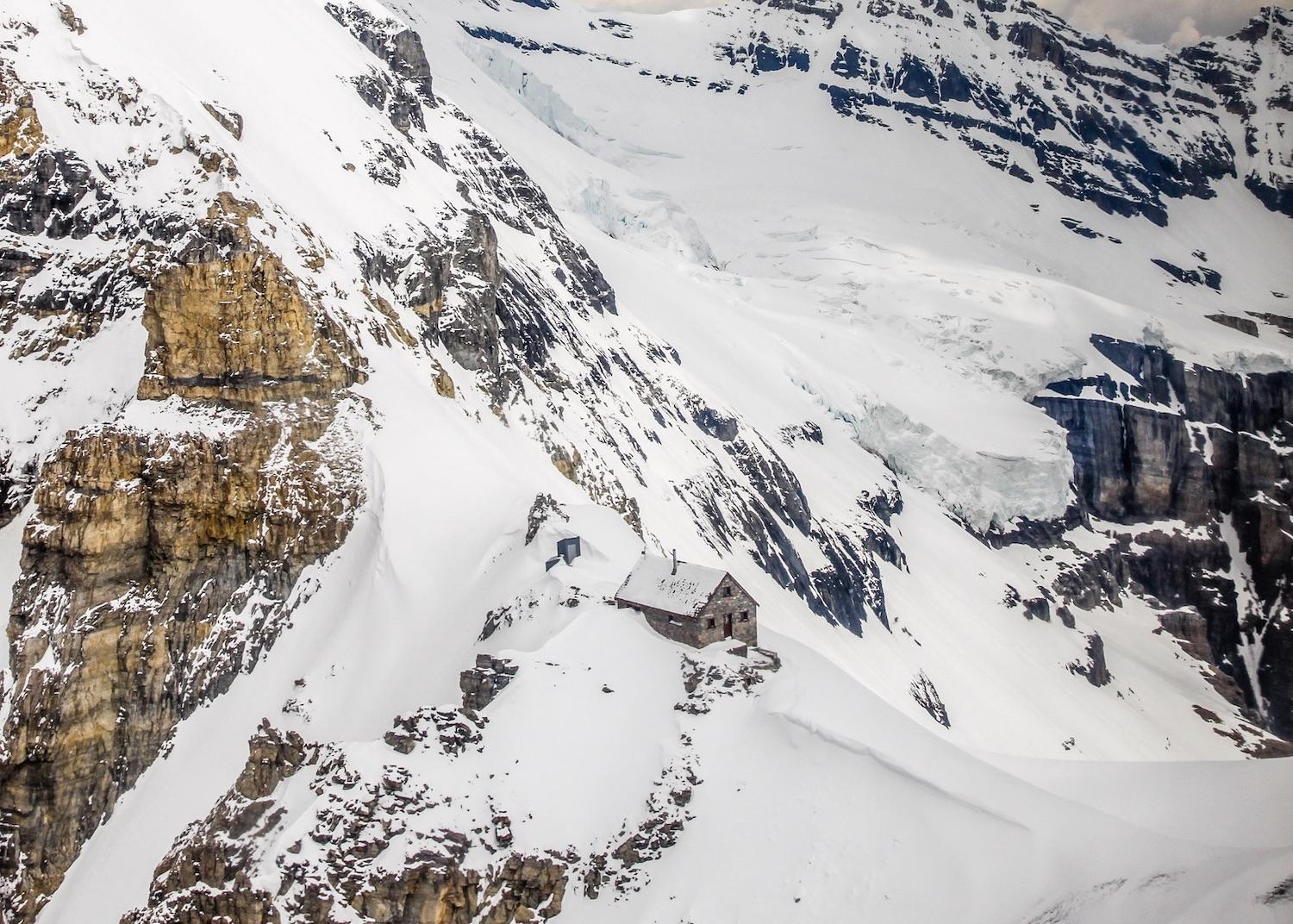 A 2010 file shot shows an aerial view of the Abbot Pass hut in winter.