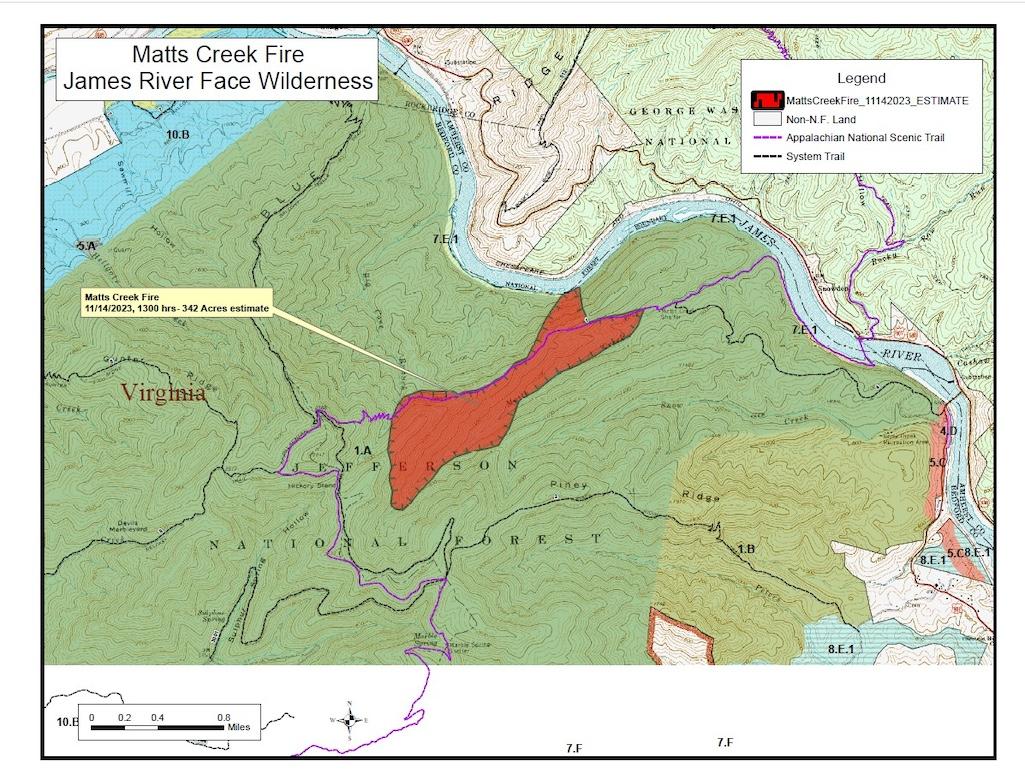 The Matts Creek Fire had prompted closure of 20 miles of the Blue Ridge Parkway in Virginia/USFS