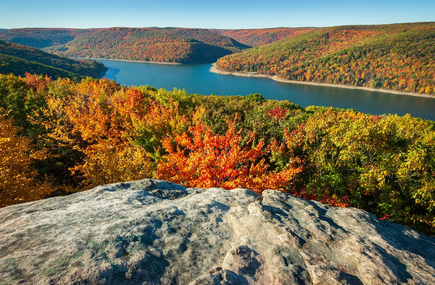 The fall kaleidoscopic view over Allegheny Reservoir in Pennsylvania and New York/Zack Frank