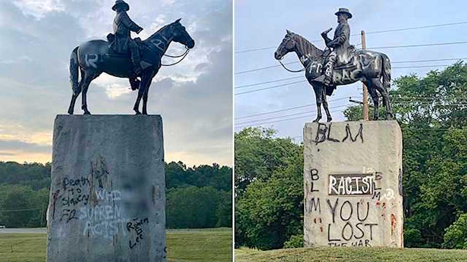 Vandals left graffiti on the Robert E. Lee Statue At Antietam National Battlefield/NPS