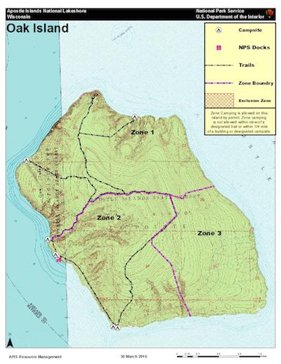 Topo map of Oak Island At Apostle Islands National Lakeshore
