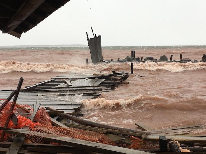 Storms pummel the Little Sand Bay dock at Apostle Islands National Lakeshore/NPS
