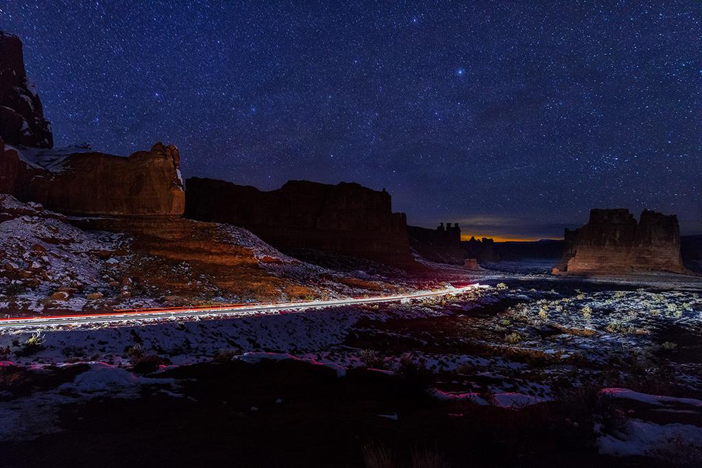 Starlight and light trails, Arches National Park / Rebecca Latson