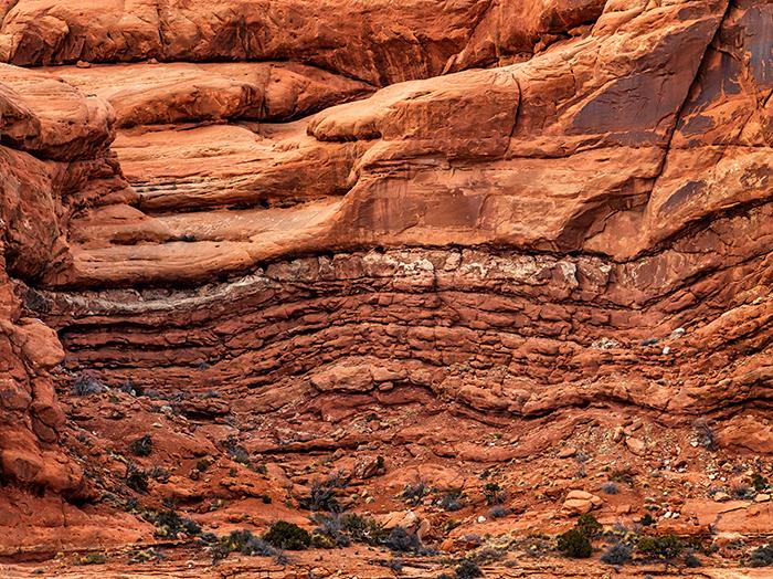 Filling the frame with red sandstone layers, Arches National Park / Rebecca Latson