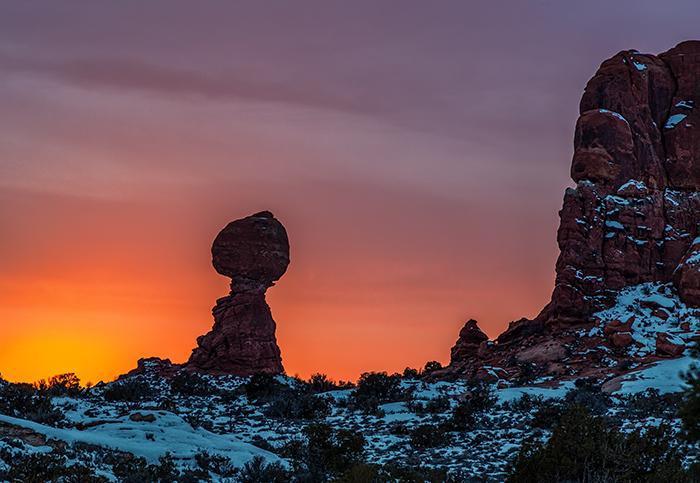 Balanced Rock is an icon summer or winter, and along your route to Delicate Arch/Rebecca Latson
