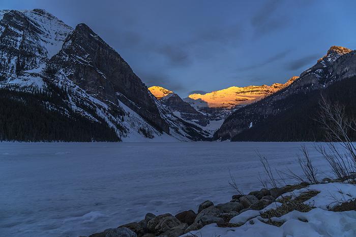 Blue Hour Ending And Sunrise Beginning Over Mt Victoria, Banff National Park / Rebecca Latson