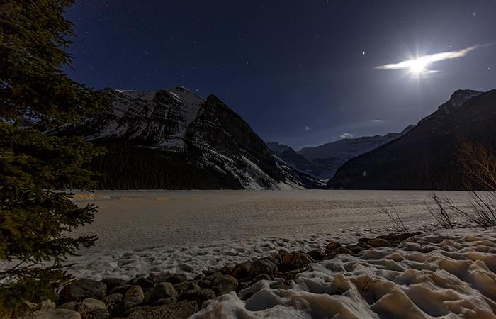 Early Morning Moon And Stars At Lake Louise, Banff National Park / Rebecca Latson