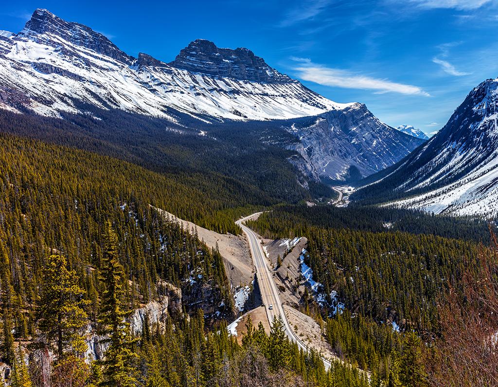 An April view of Cirrus Mountain and the Icefields Parkway, Banff National Park / Rebecca Latson