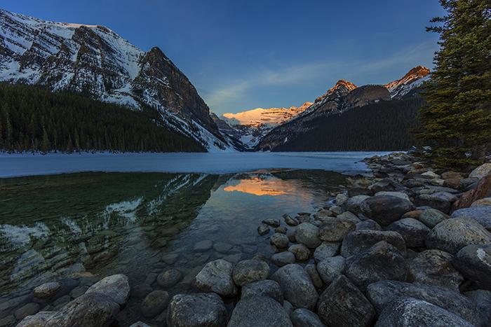 Sunrise At Lake Louise, Banff National Park / Rebecca Latson