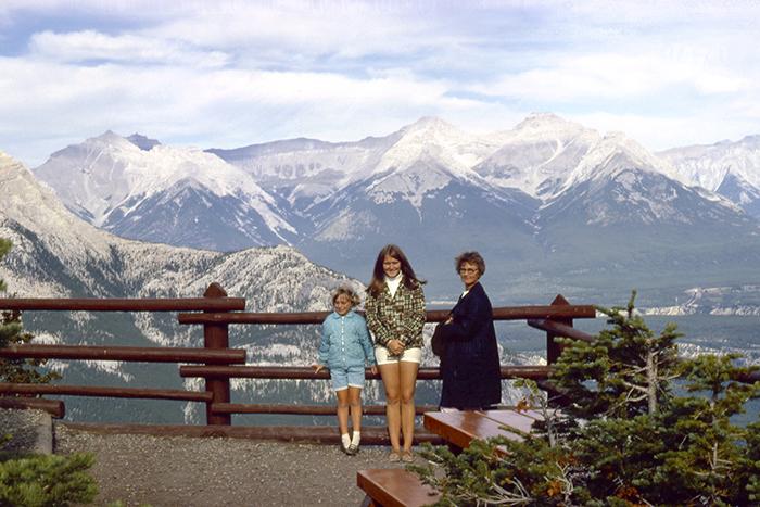 The Photographer, Her Sister and Mother Overlooking Banff Townsite, 1968, Banff National Park / John Latson