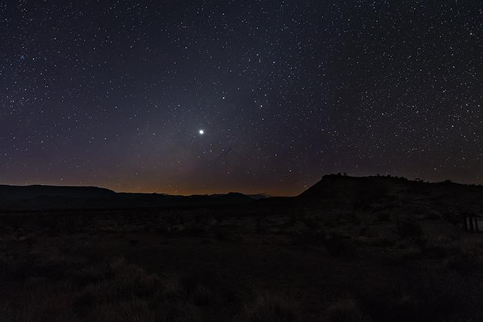 Starry Sky And Rising Sun Over the Fossil Exhibit At Big Bend National Park