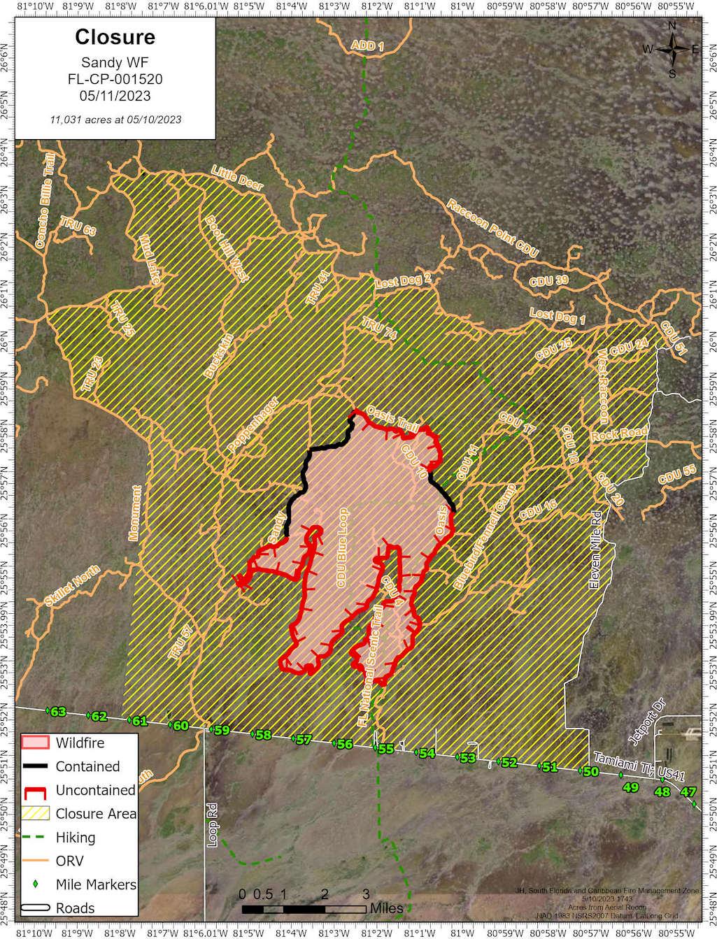 Sandy wildfire map from Big Cypress National Preserve/NPS