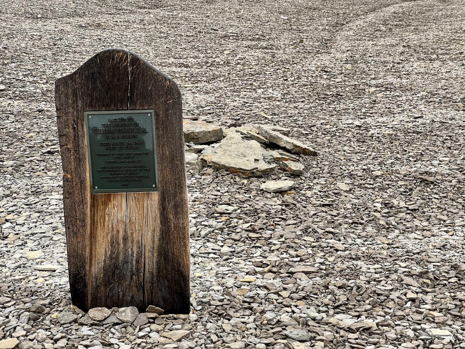 The original headstones for the there Franklin graves have been removed for safekeeping and replaced with wooden replicas.