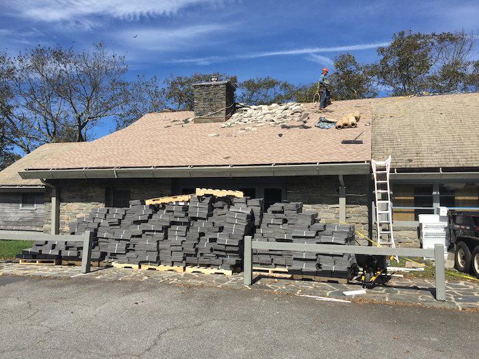 While the roof is being installed, much more work needs to be done before the coffee shop can reopen/Blue Ridge Parkway Foundation
