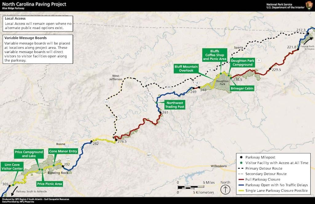 Blue Ridge Parkway roadwork map/NPS