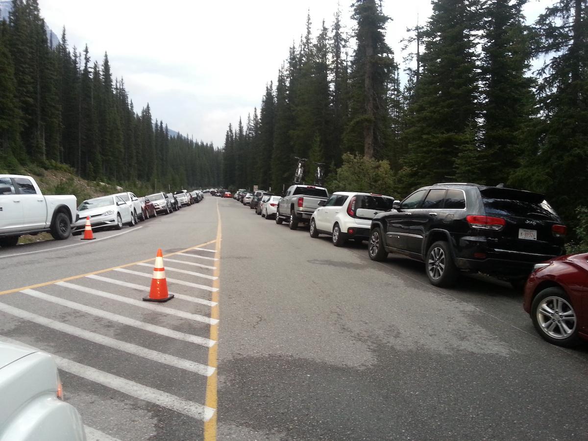 Parking has been a challenge at Moraine Lake in Banff National Park.