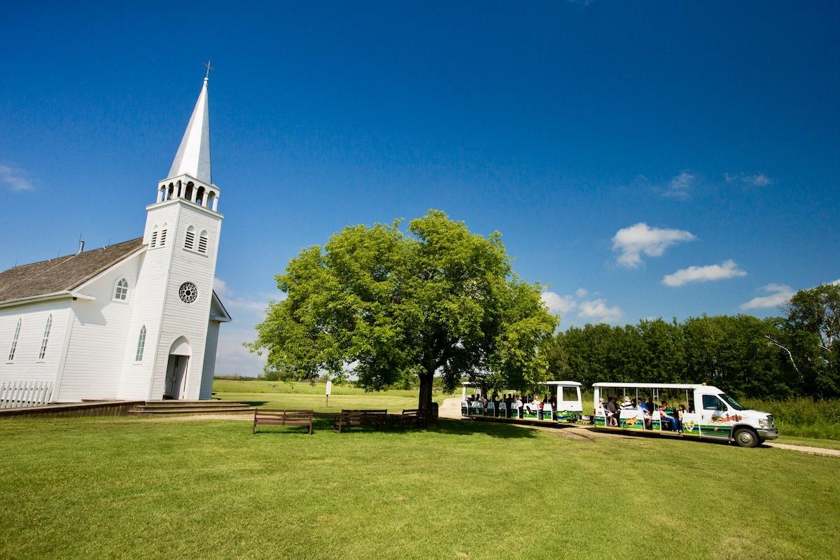 The Batoche Shuttle can transport up to 48 people at a time around the national historic site.