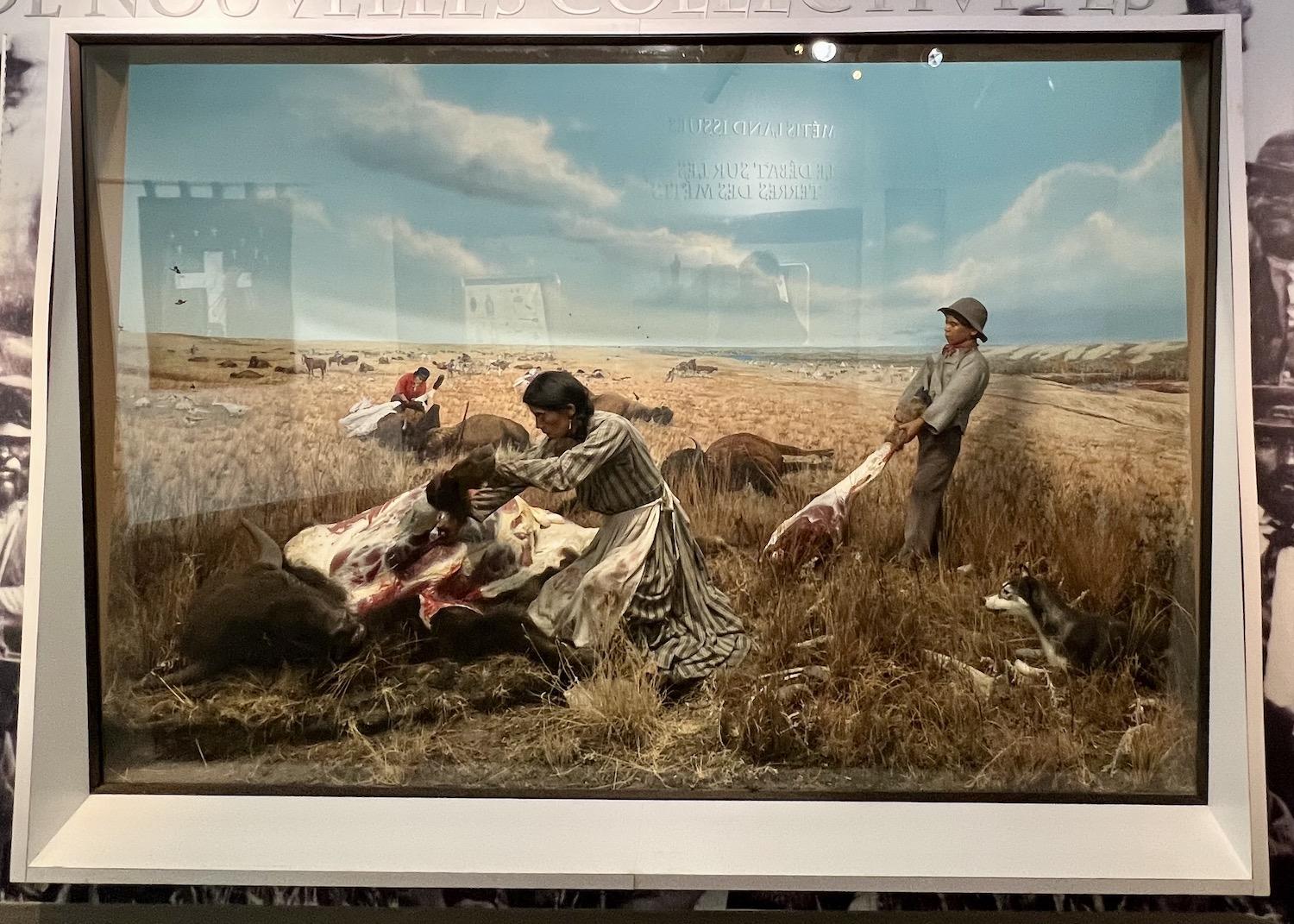 In the visitor center museum, a diorama shows Métis life during the buffalo hunt.